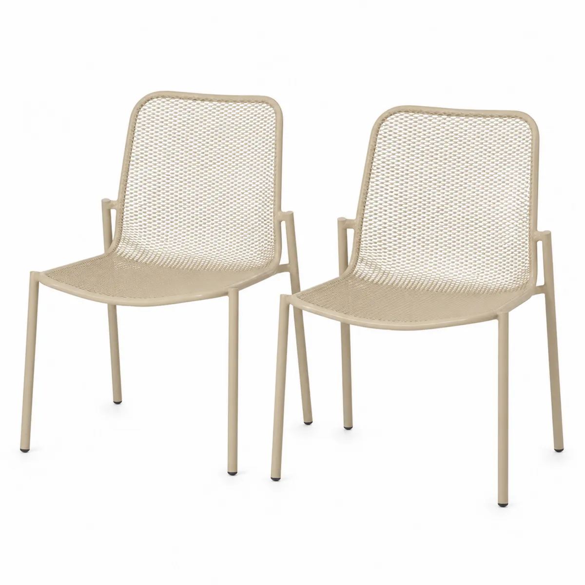 Lot de 2 chaises de jardin en métal perforé beige-Novvortex