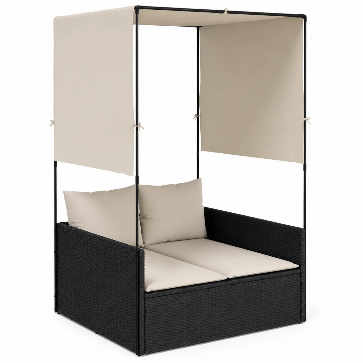 Canapé de Jardin en Rotin Synthétique avec Baldaquin Noir/Beige-Novvortex