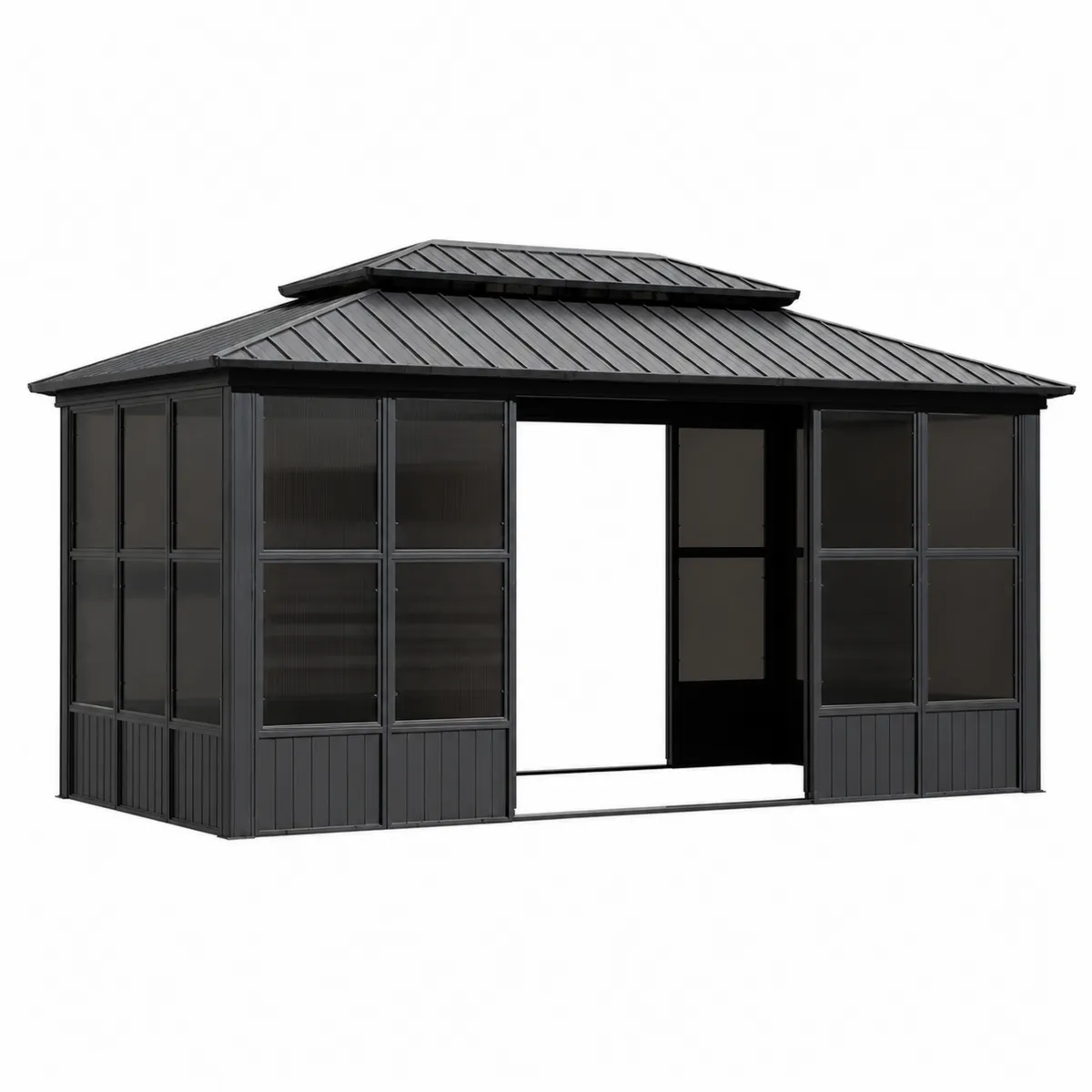 Pavillon en Aluminium Noir avec Panneaux en Polycarbonate 370x300x270 cm-Novvortex