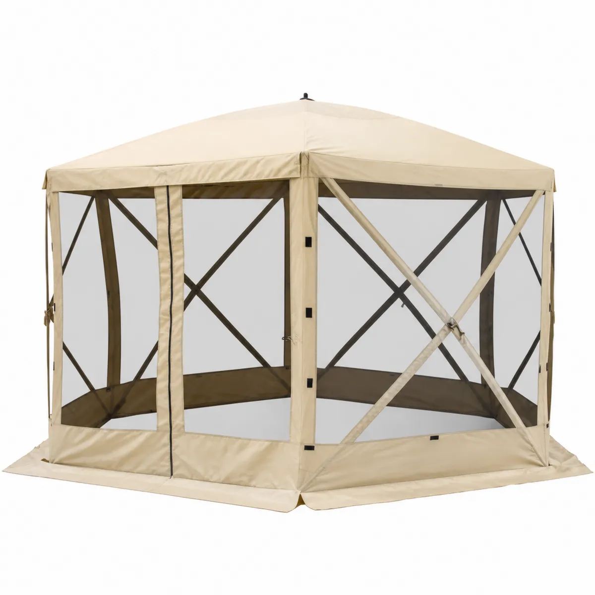 Tente hexagonale en acier et polyester avec moustiquaire Beige-Novvortex