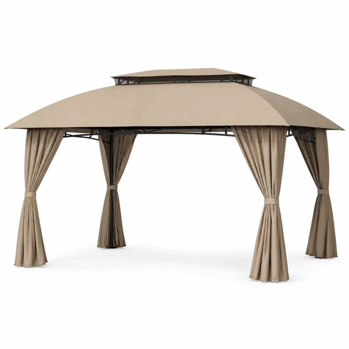 Tonnelle de Jardin avec Toit Double 3x4 m en Métal et Tissu Beige-Novvortex