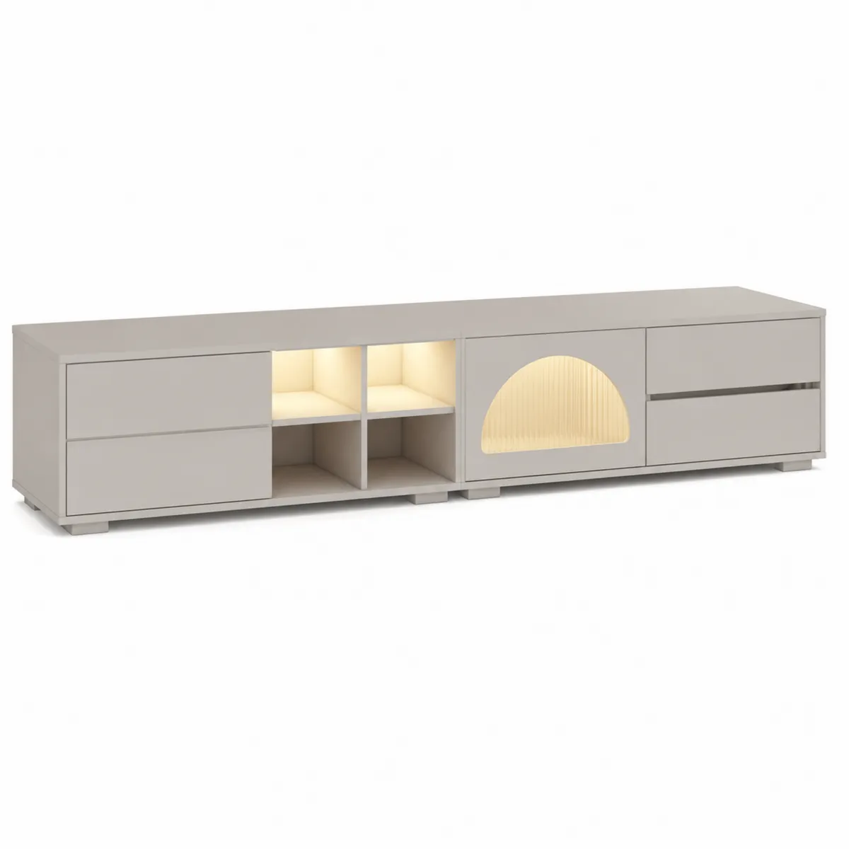 Meuble TV bas en bois et verre gris-Novvortex