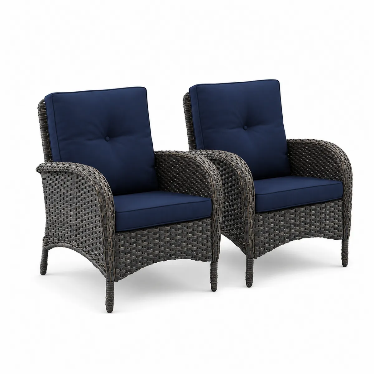 Lot de 2 fauteuils en résine tressée avec coussins en polyester Bleu Marine-Novvortex