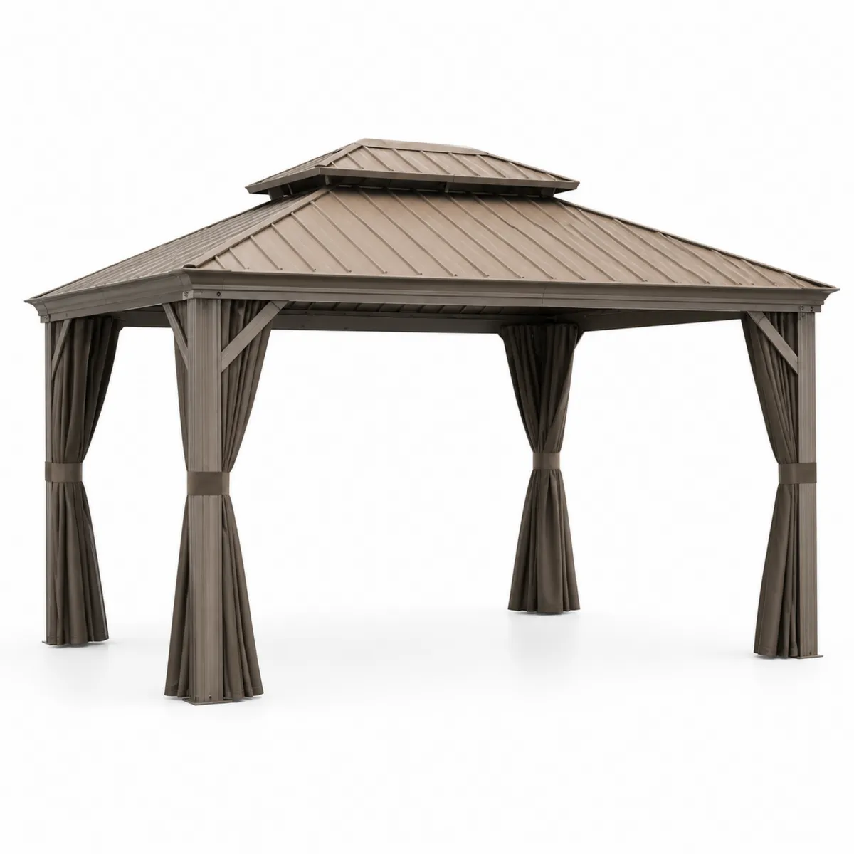Pavillon de jardin en métal 3x3m avec double toit et rideaux en polyester-Novvortex