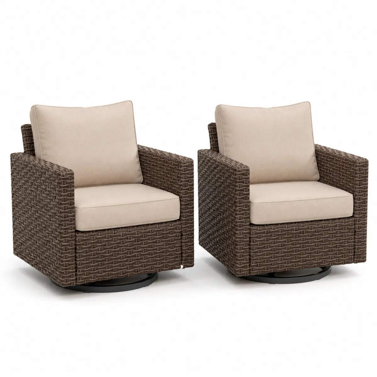 Lot de 2 fauteuils en rotin avec coussins en tissu beige-Novvortex