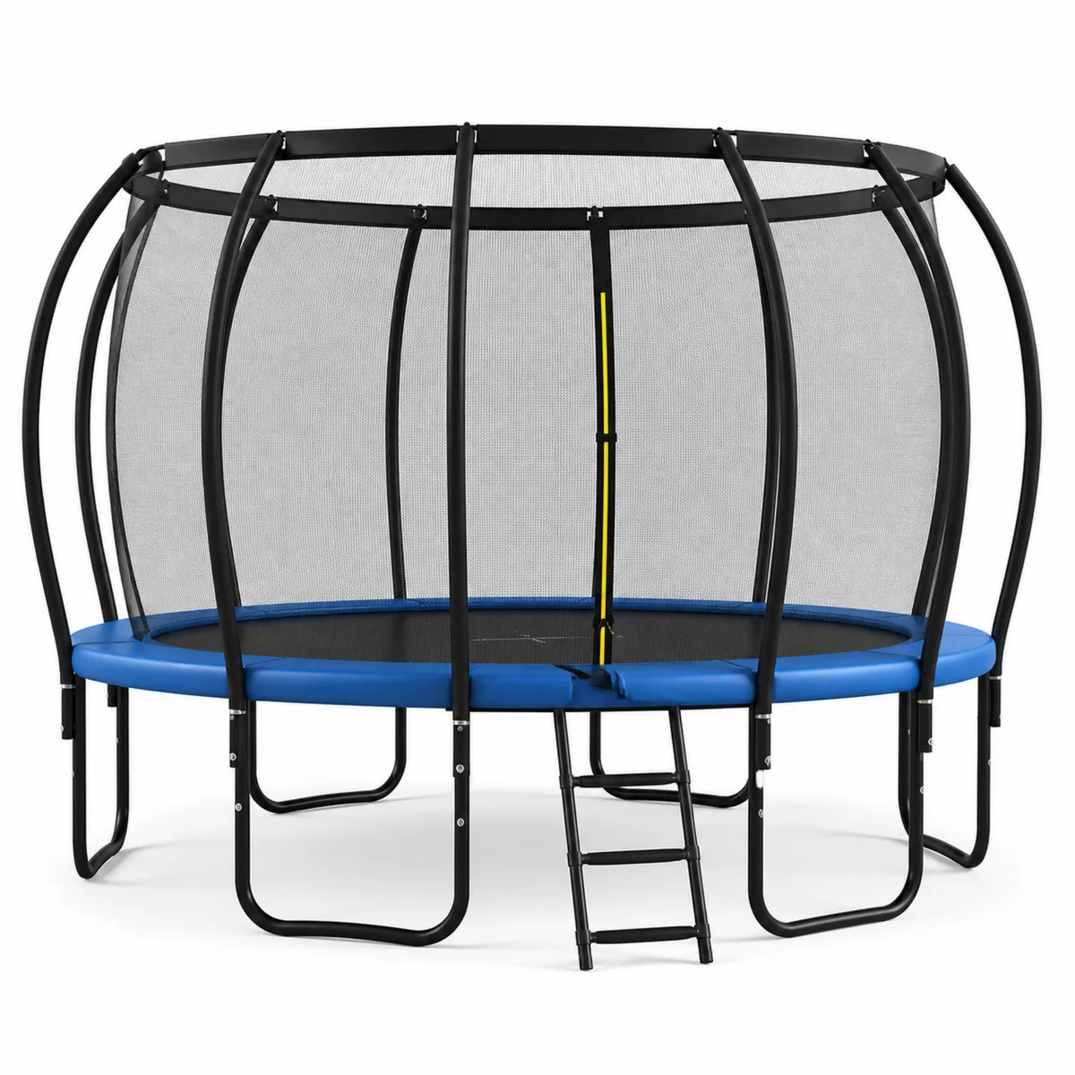 Trampoline rond avec filet de sécurité et échelle, cadre en acier, diamètre 305 cm, Bleu-Novvortex