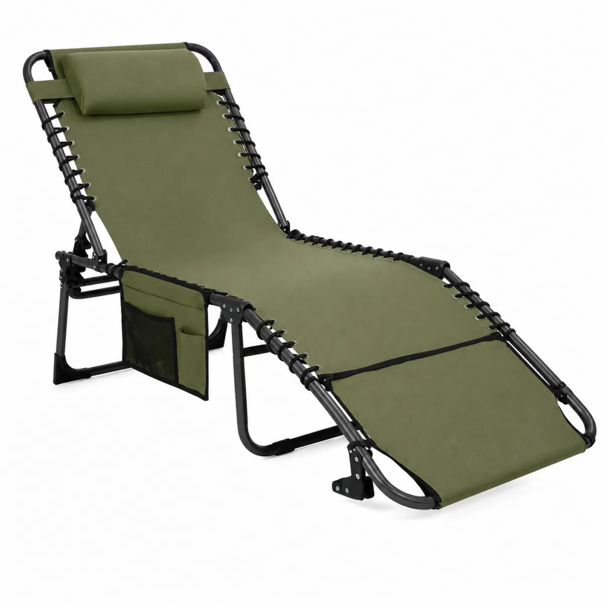 Chaise longue extérieure en acier et polyester Vert-Novvortex