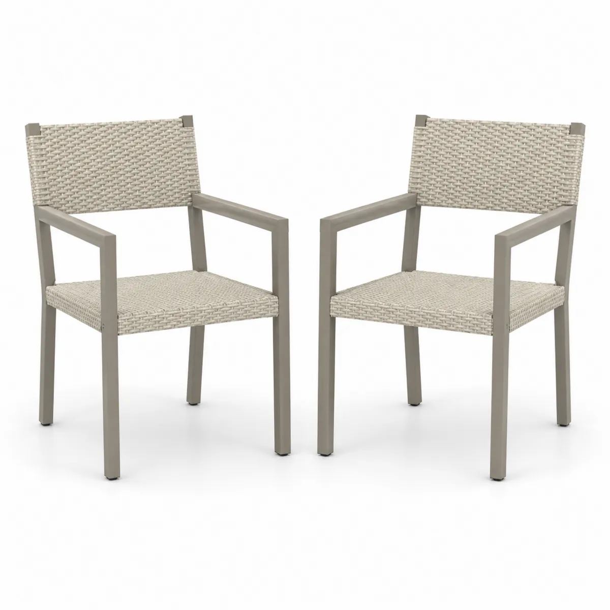 Lot de 2 chaises en métal et résine tressée Beige-Novvortex
