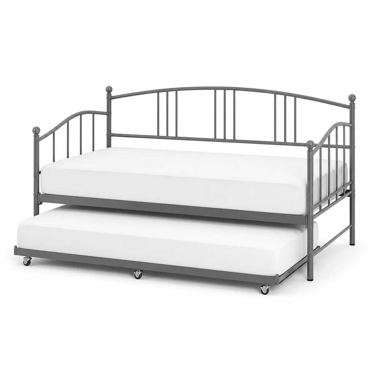 Lit gigogne en métal Gris avec matelas-Novvortex