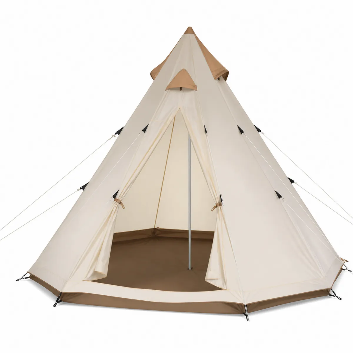 Tente Tipi en Polyester Imperméable Beige avec Poteaux en Acier-Novvortex