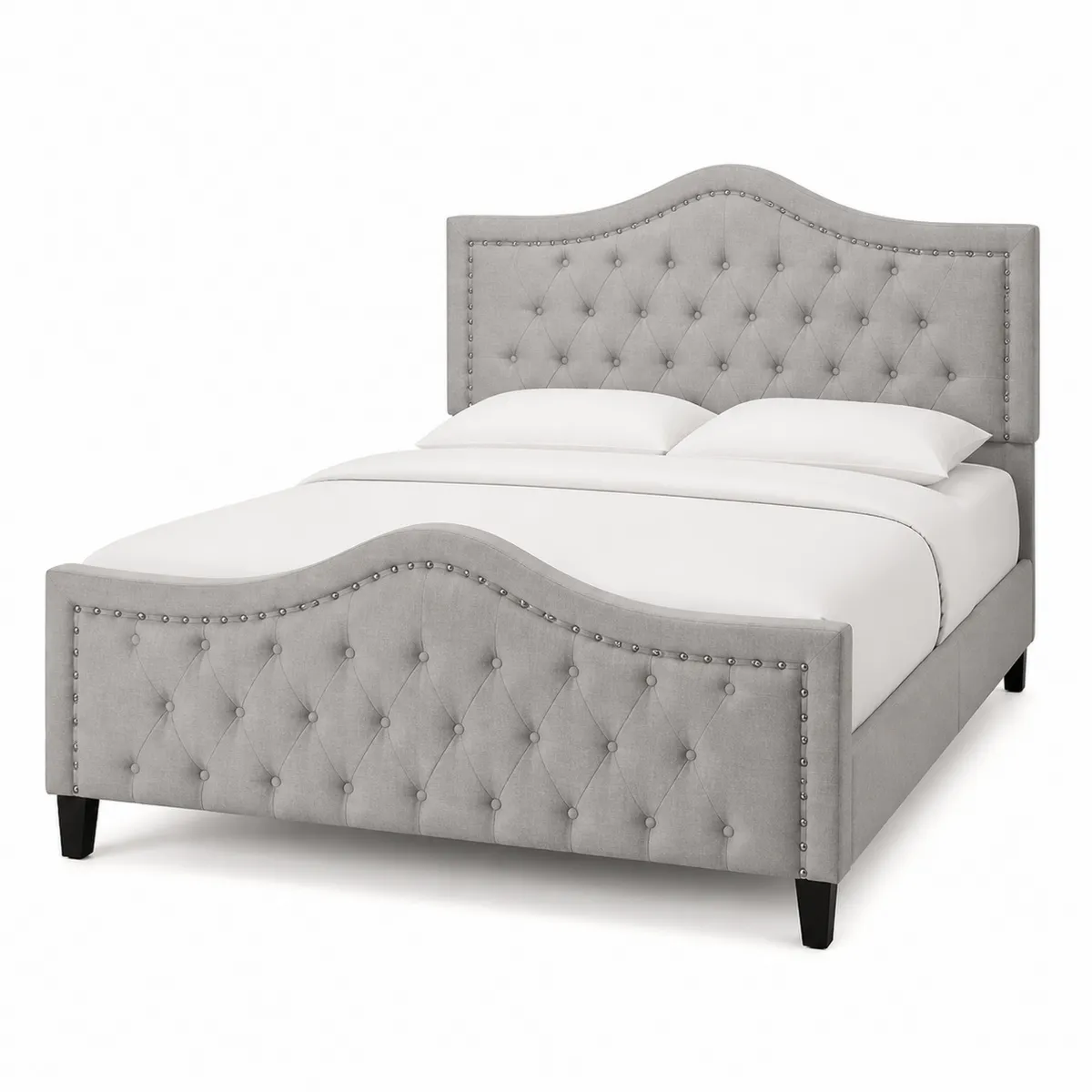 Lit double en bois et tissu gris avec tête capitonnée-Novvortex