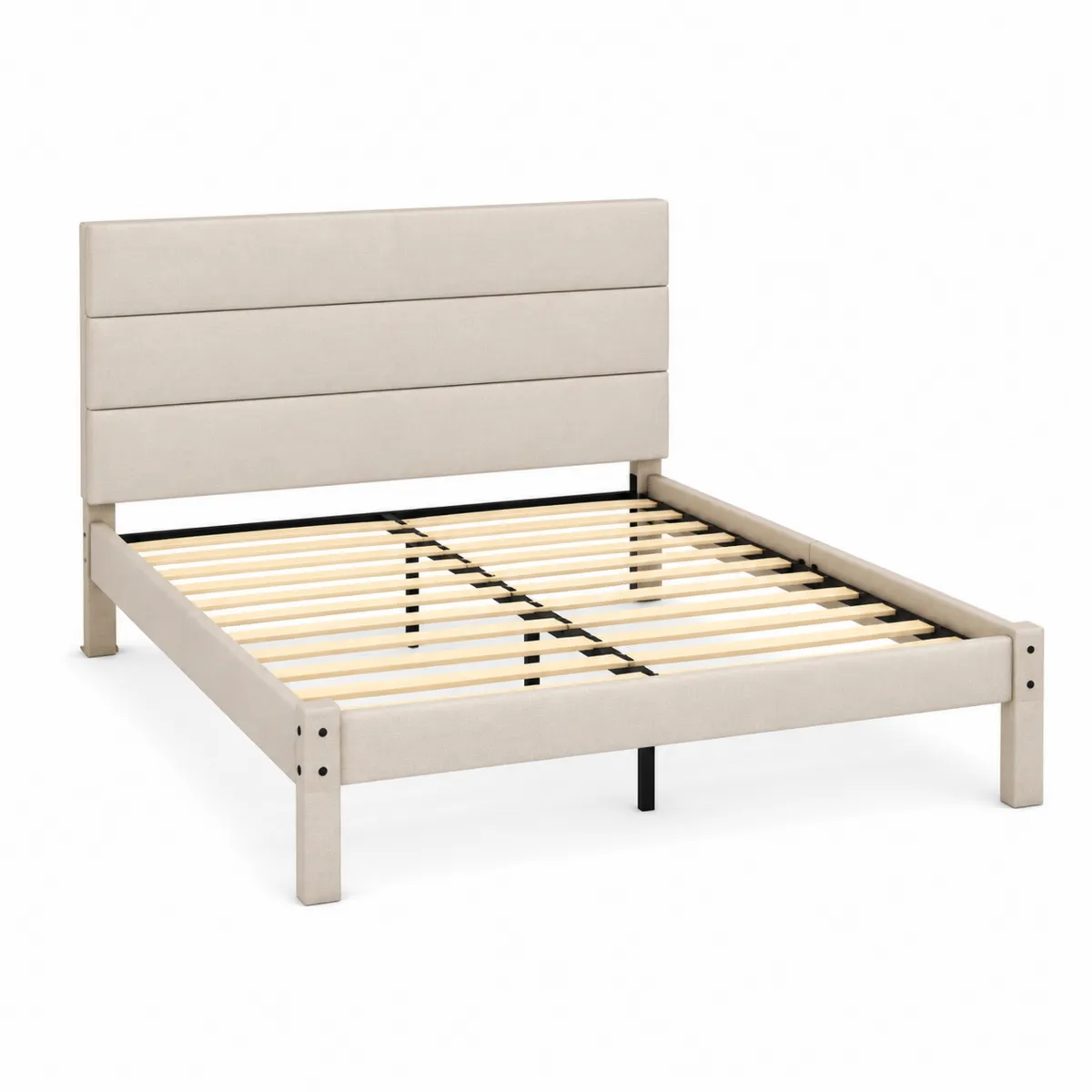 Cadre de lit en bois avec revêtement en tissu beige 200x160 cm-Novvortex