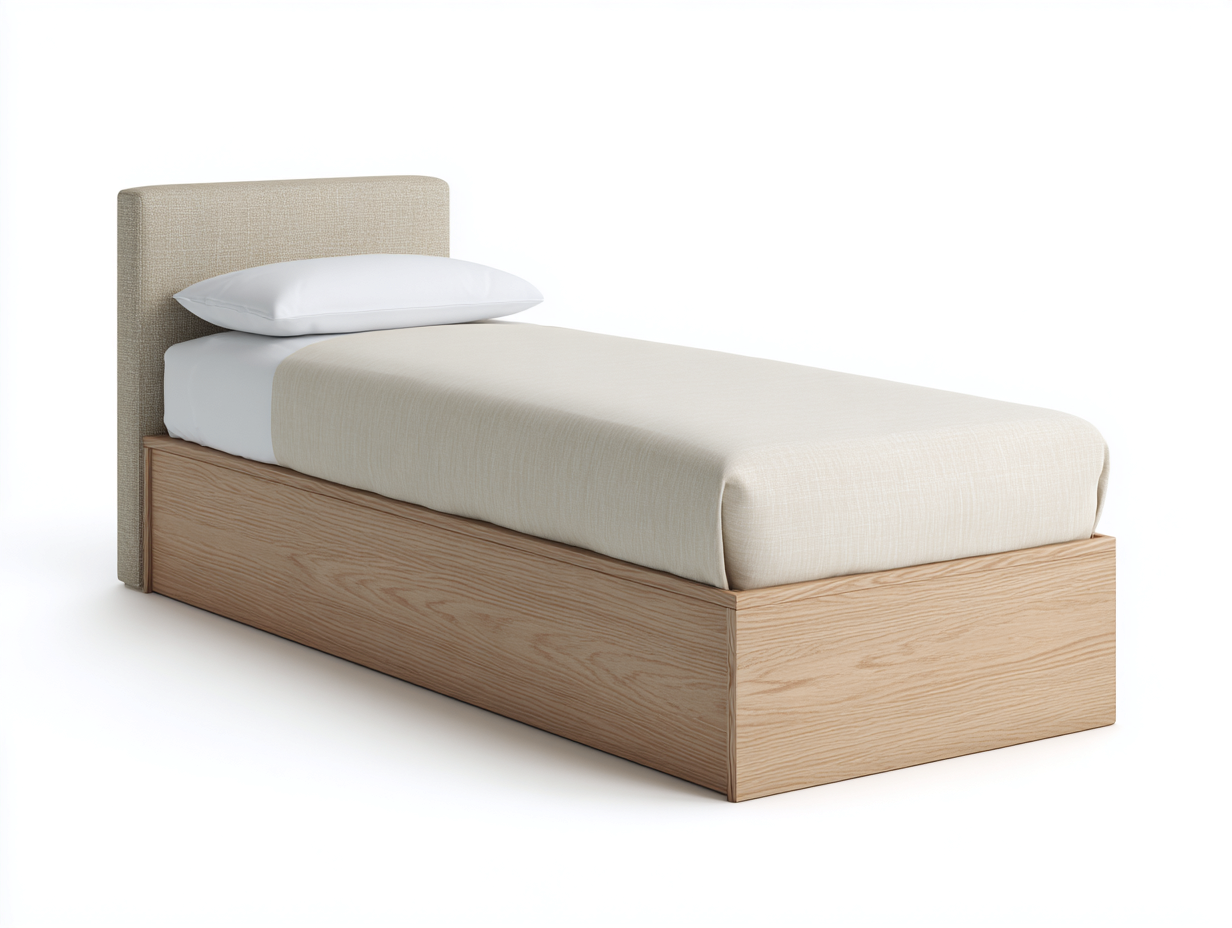Cama individual tapizada con base de madera para dormitorio 200x100x95 cm - beige-madera - diseño moderno minimalista