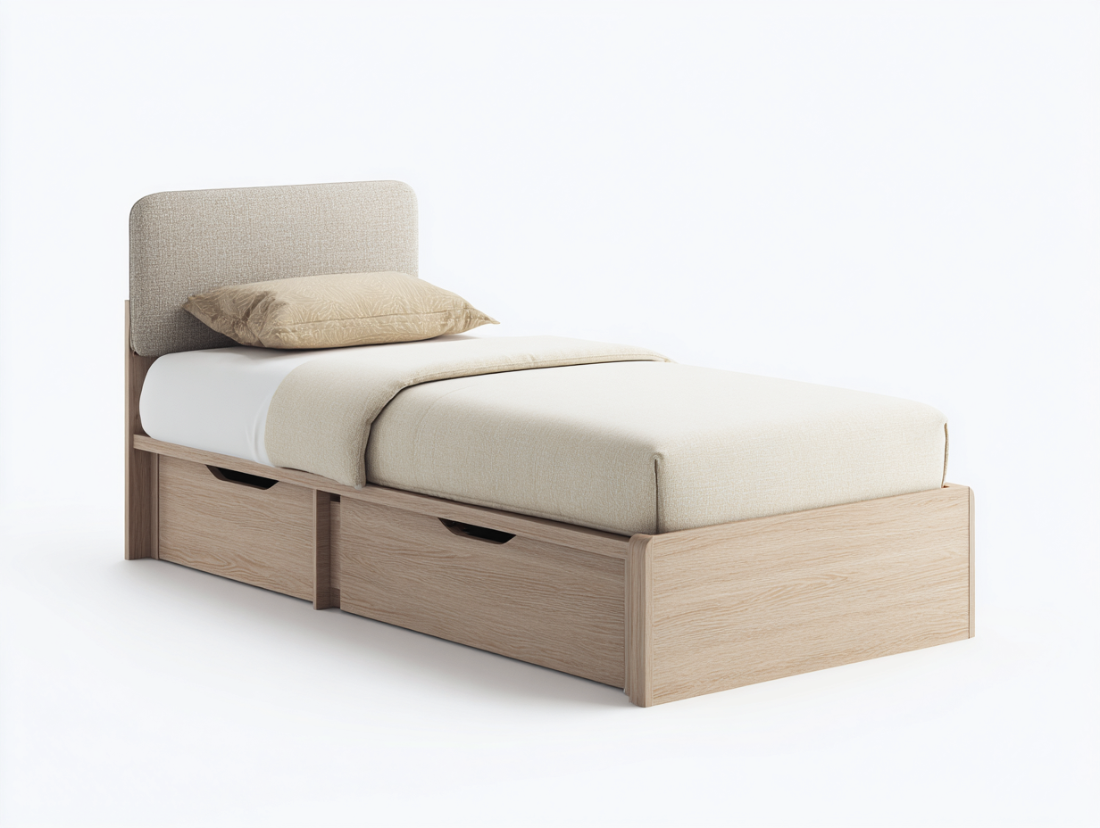 Camas individuales madera 200x100x95 cm natural beige moderno almacenaje