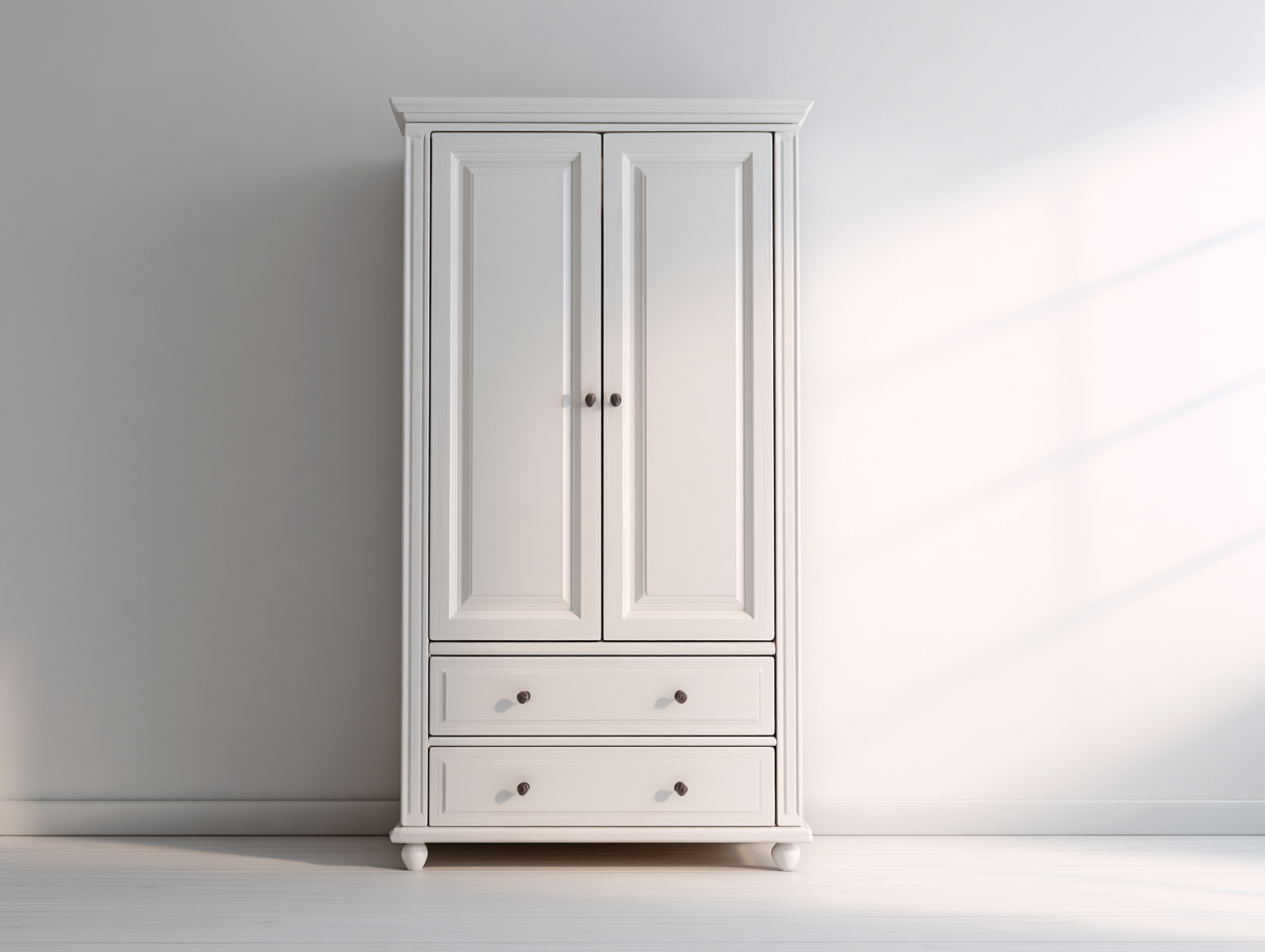 Armario 2 puertas madera 100x55x190 cm blanco clásico con cajones dormitorio