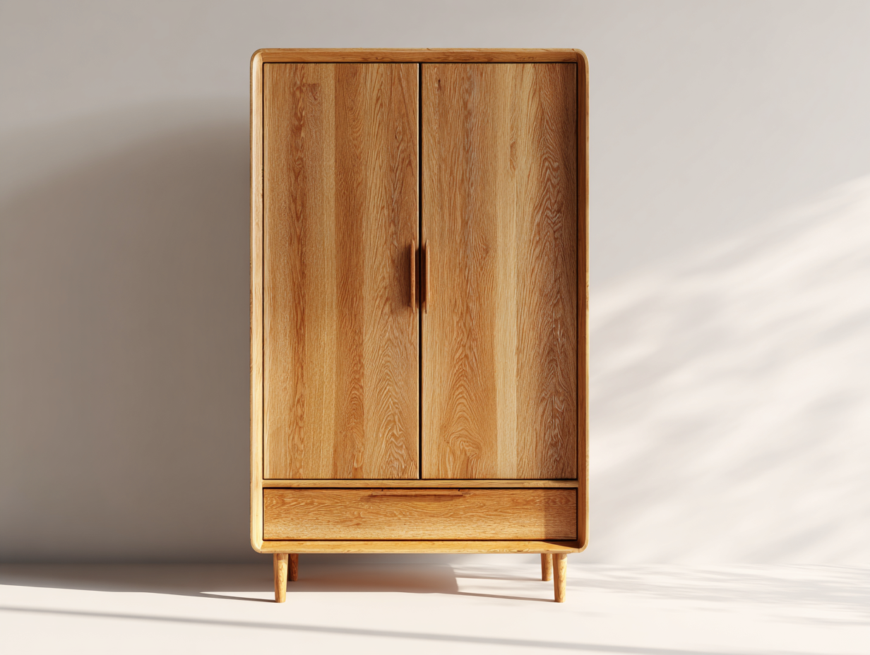 Armario 2 puertas con cajón de madera para dormitorio 100x55x185 cm - madera - diseño natural moderno