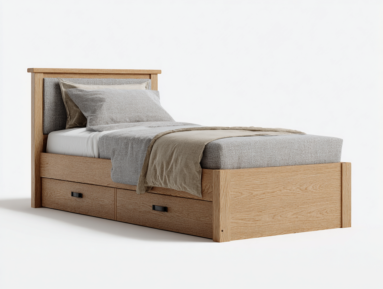 Cama individual madera con almacenamiento 205x105x90 cm - original madera y gris - diseño moderno para dormitorio