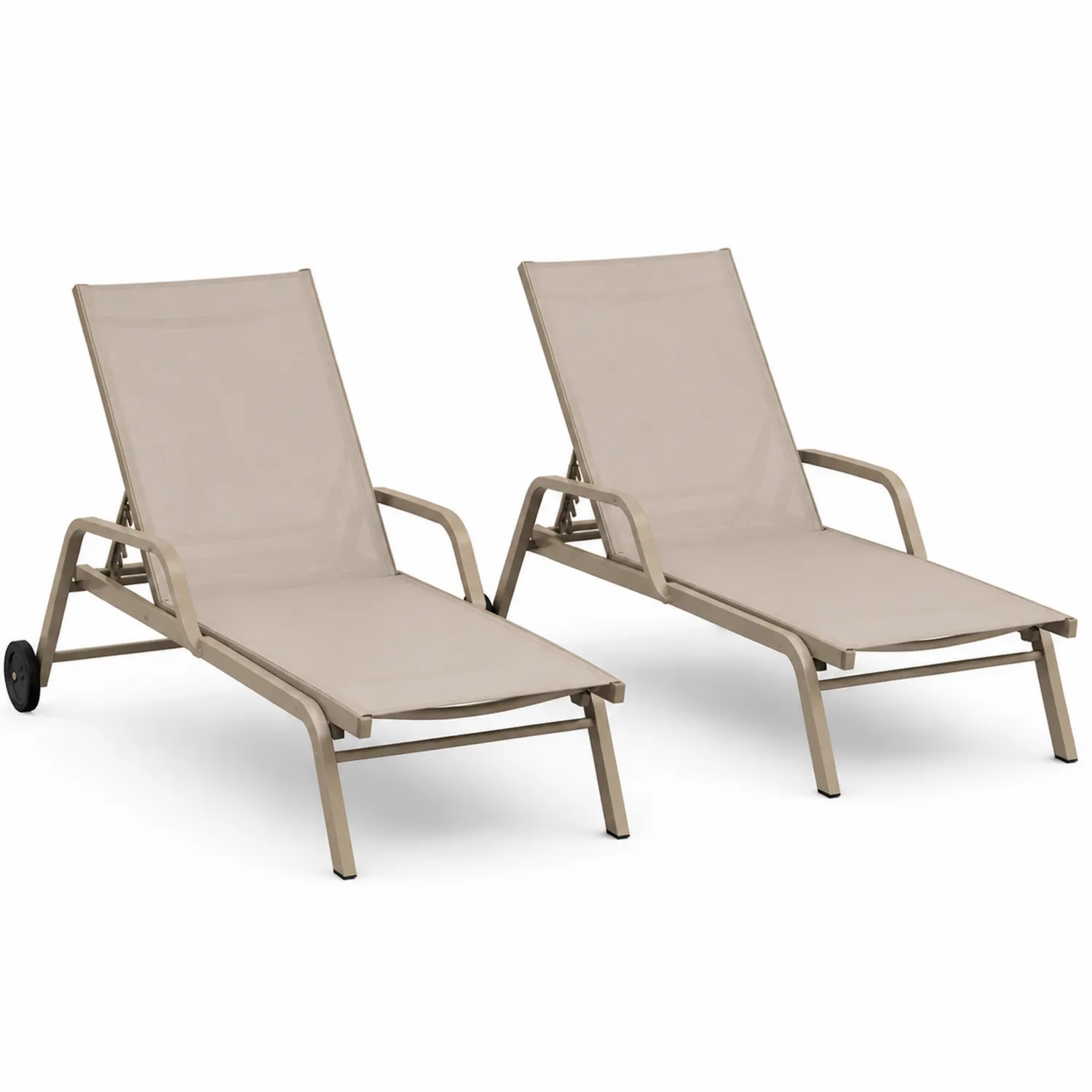 2er Set Sonnenliegen Aluminium Textilene Beige 210 cm x 70 cm-Lumriven