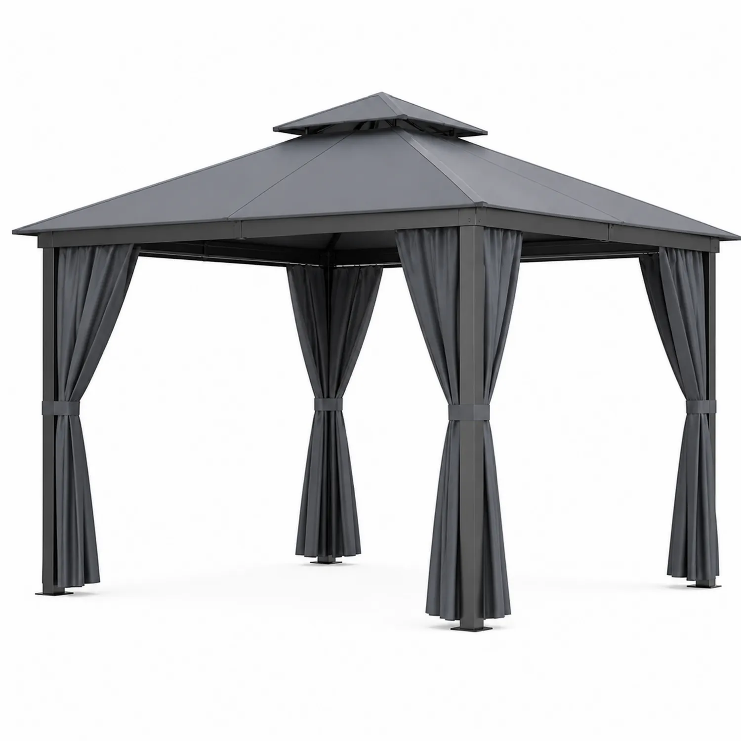 Pavillon Stahlrahmen mit Dach und Vorhängen Grau-Lumriven