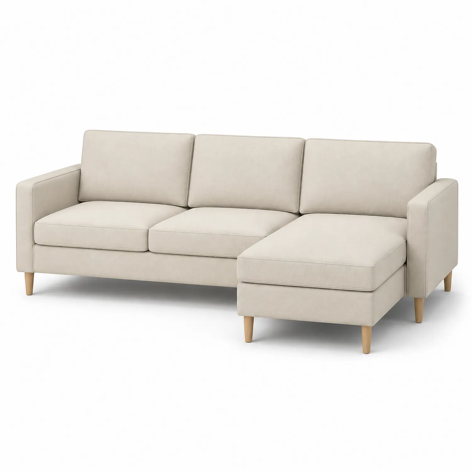 Ecksofa mit Chaiselongue Beige Stoff Holzbeine-Lumriven