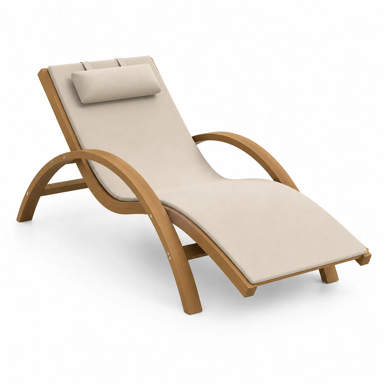 Liegestuhl Holz Polyester Beige 200x70x85 cm-Lumriven