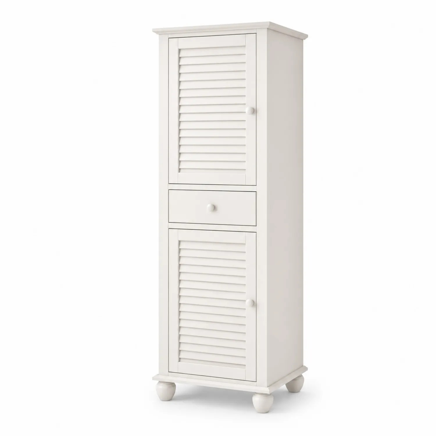 Hoher Schrank mit Lamellentüren und Schublade aus Kiefernholz 180cm-Lumriven