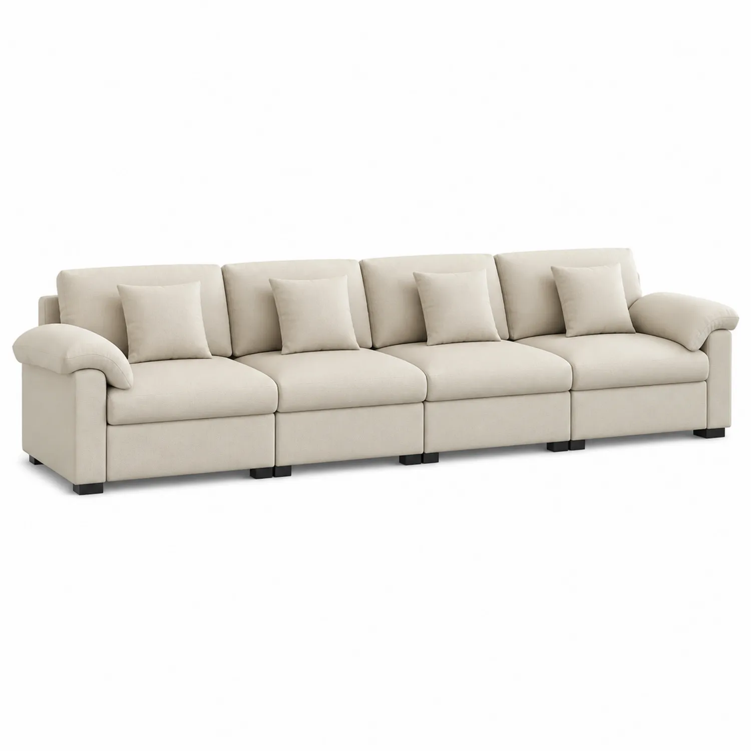 Holzrahmen Modulsofa 4-Sitzer aus Polyestergewebe Beige-Lumriven