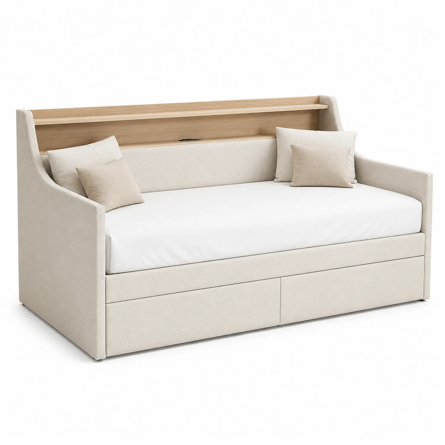 Tagesbett Holz Polyester mit Regal und Stauraum Beige 200x90 cm-Lumriven