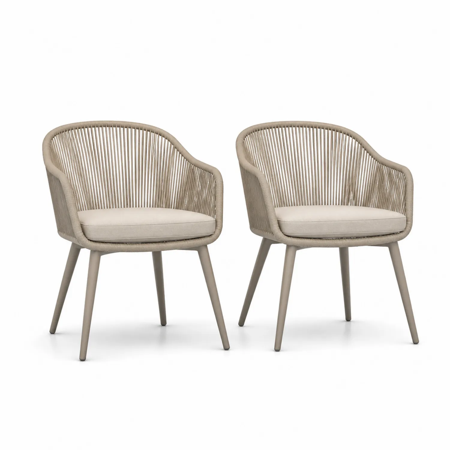 2er-Set Sessel aus Metall mit Seilgeflecht und Polyesterkissen, Beige-Lumriven