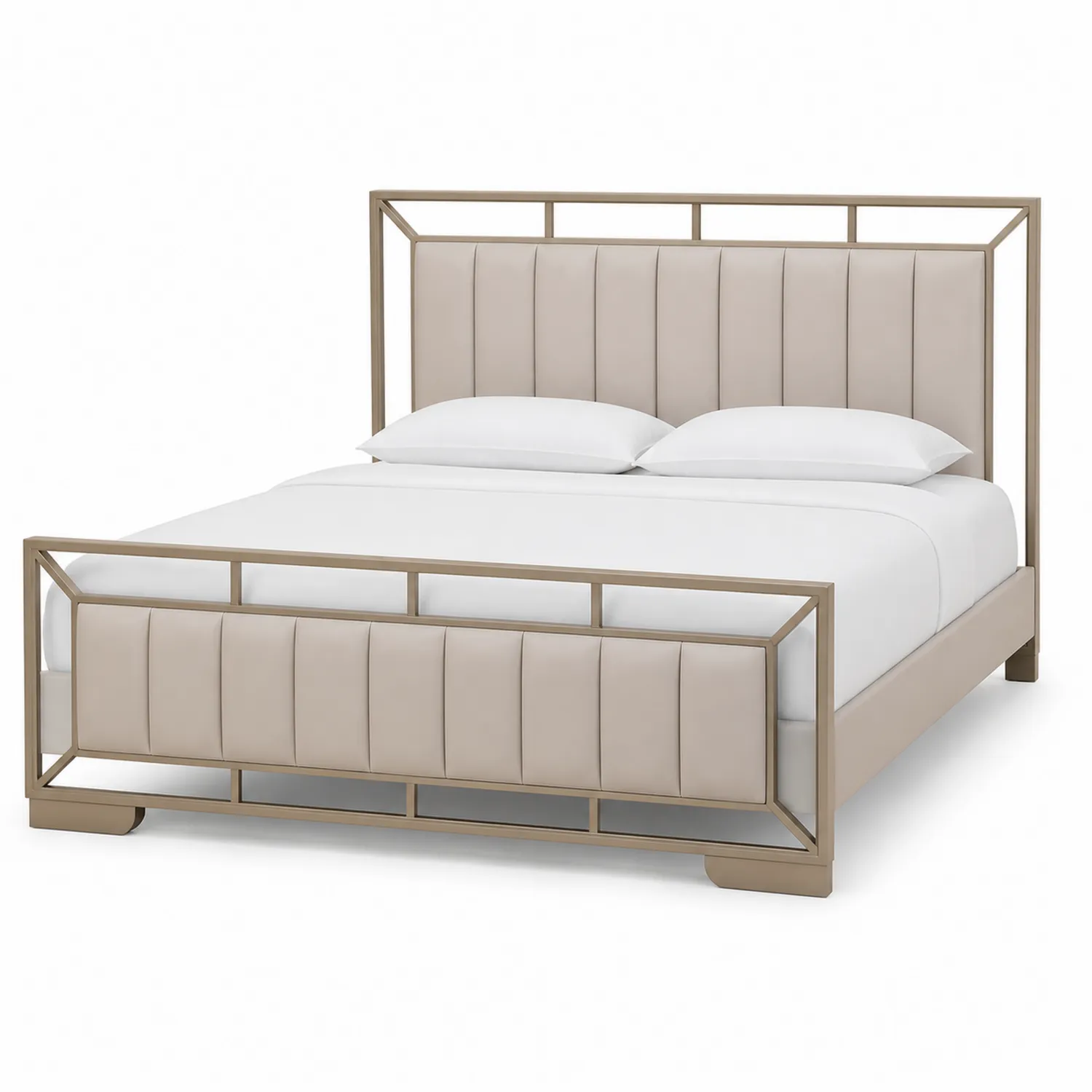 Doppelbett Metallrahmen Leder Creme 200x160 cm-Lumriven