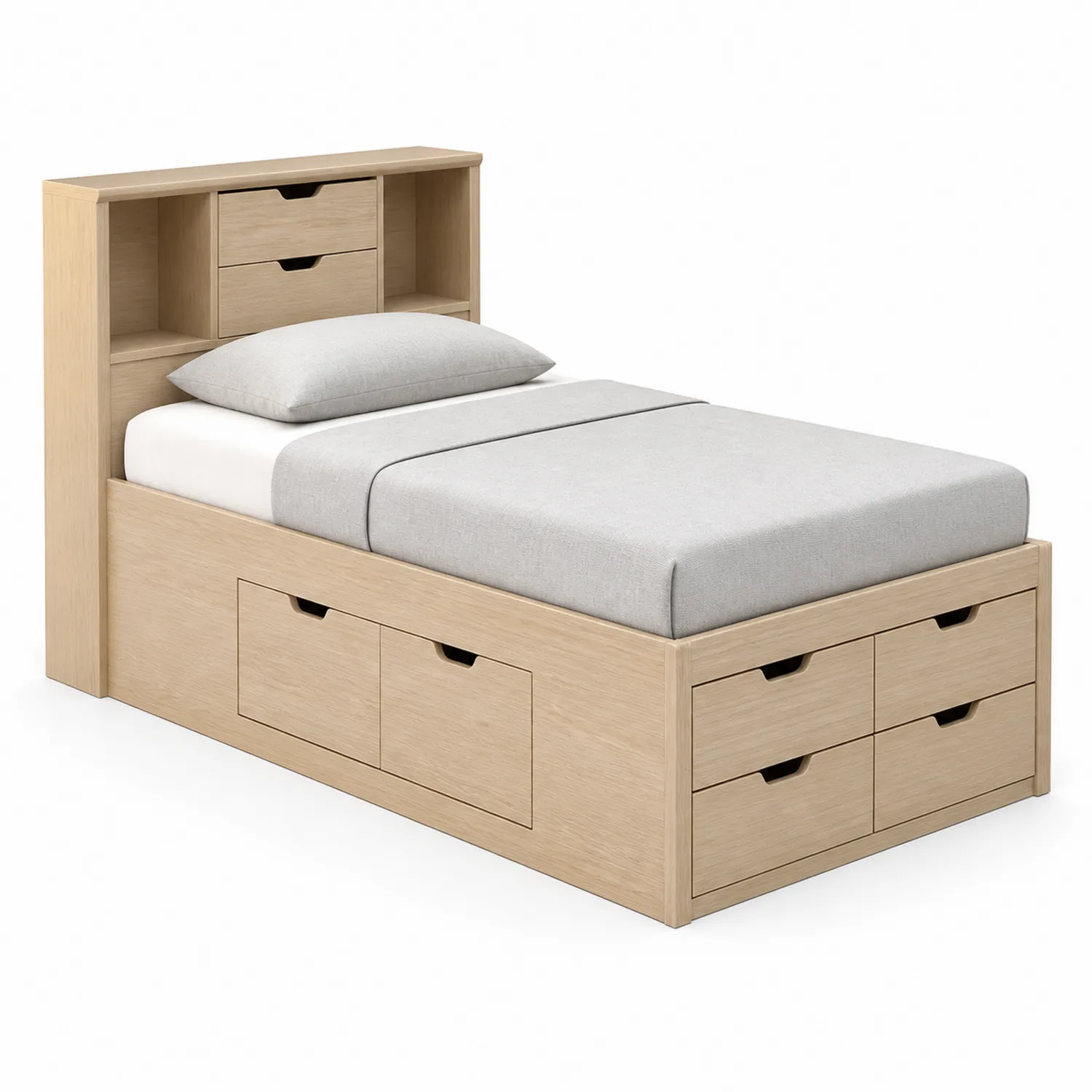 Einzelbett aus Holz mit Schubladen und Regal 200x90 cm-Lumriven