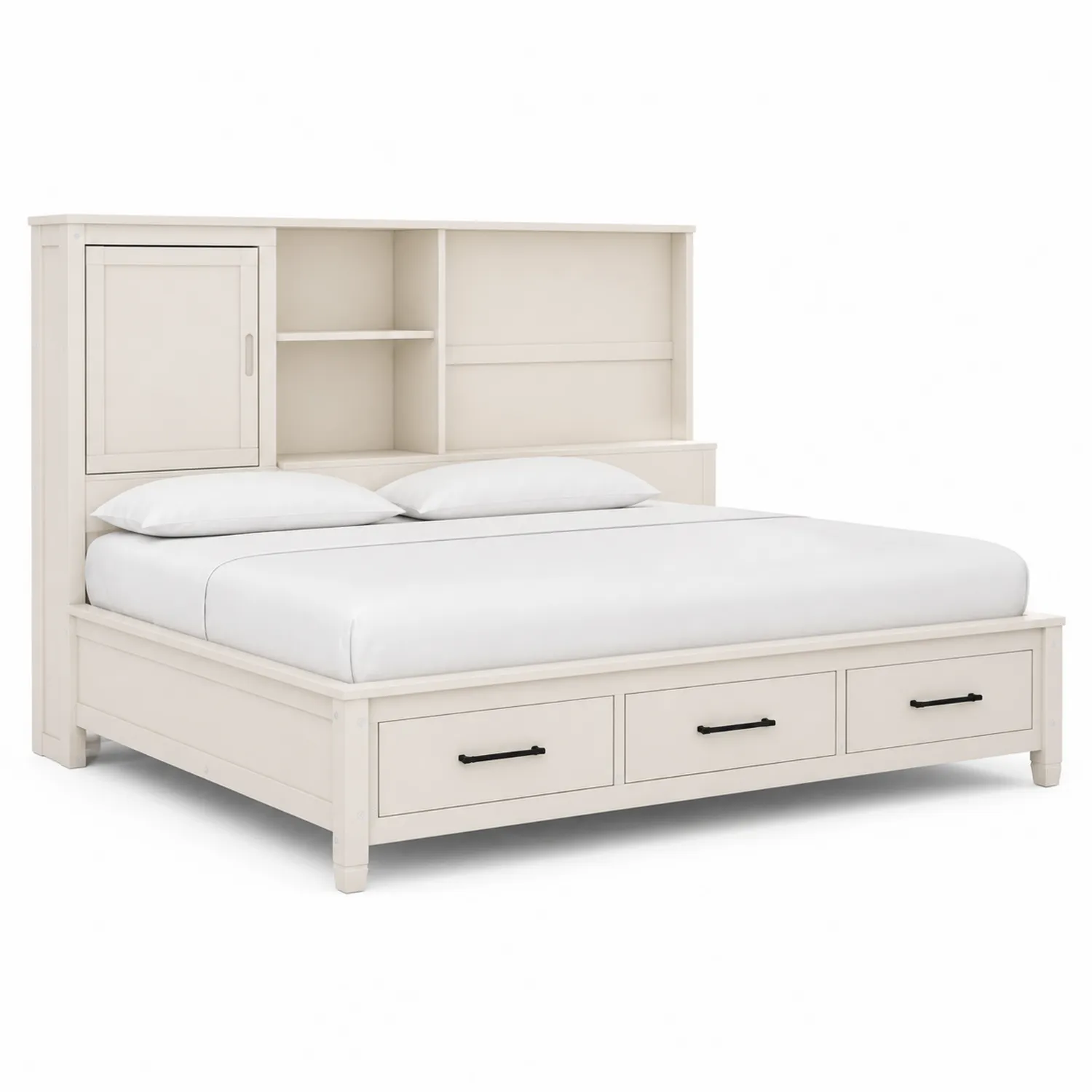 Holzbett mit Stauraum und Regal-Beige-Lumriven