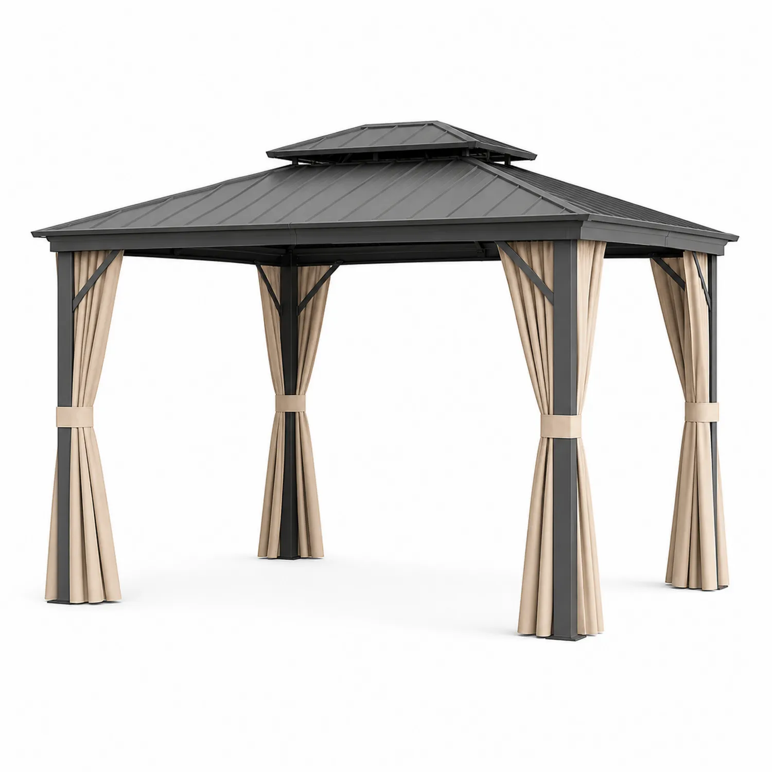 Pavillon Garten 3x4m Aluminium Stahl Polyester Anthrazit/Beige-Lumriven