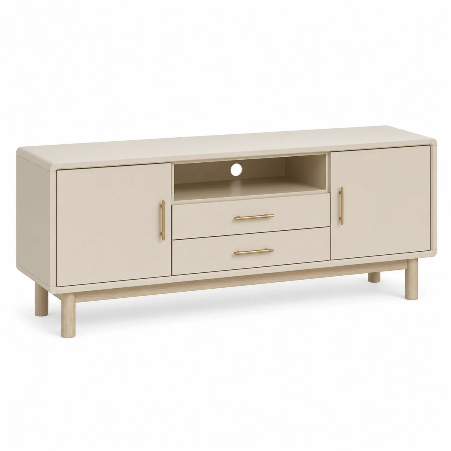 TV-Schrank mit Schubladen und Türen Beige MDF Massivholz 150cm-Lumriven