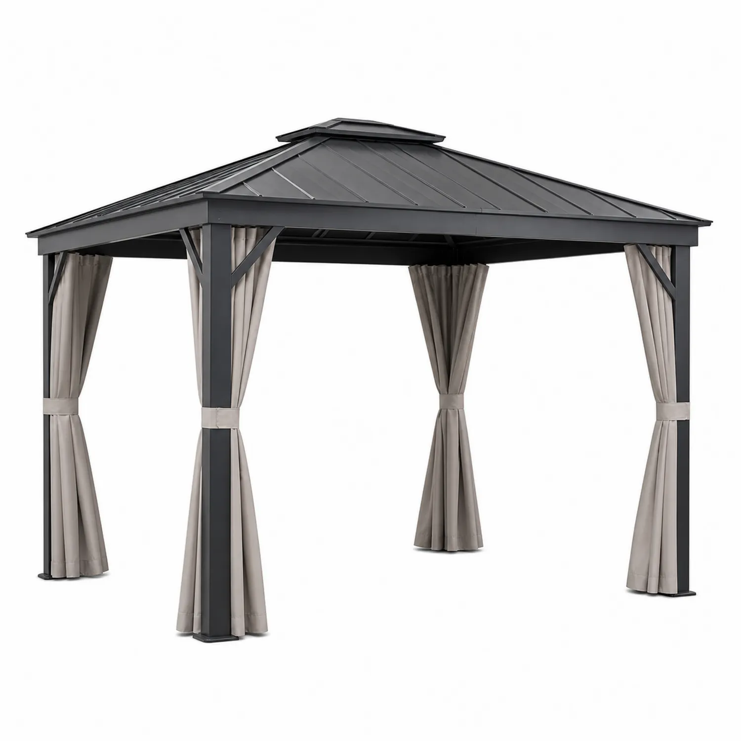 Aluminium Gartenpavillon mit Stahldach und Polyester Vorhängen, 3x3 m-Lumriven