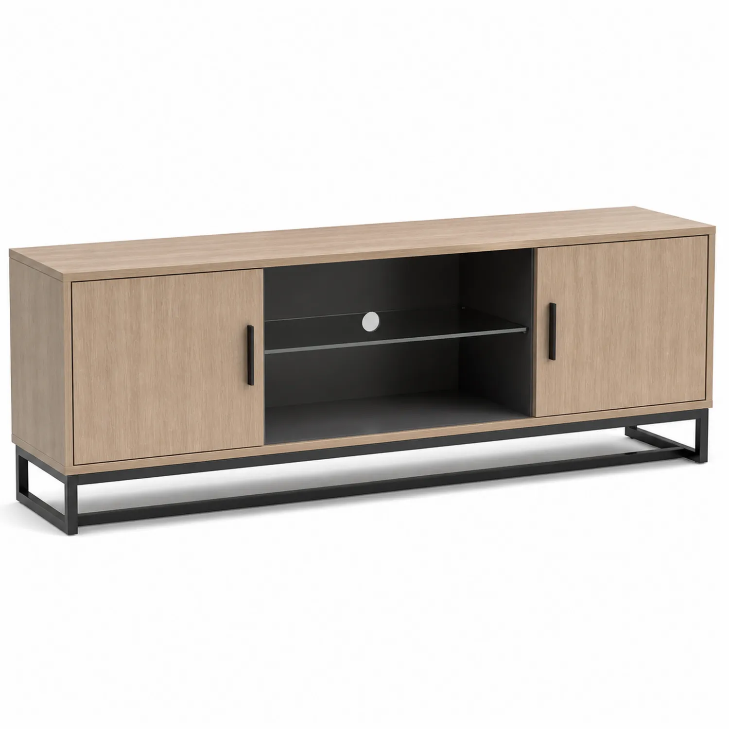 Fernsehtisch aus Holzfurnier und Metall, 180cm x 40cm x 50cm, Beige/Schwarz-Lumriven