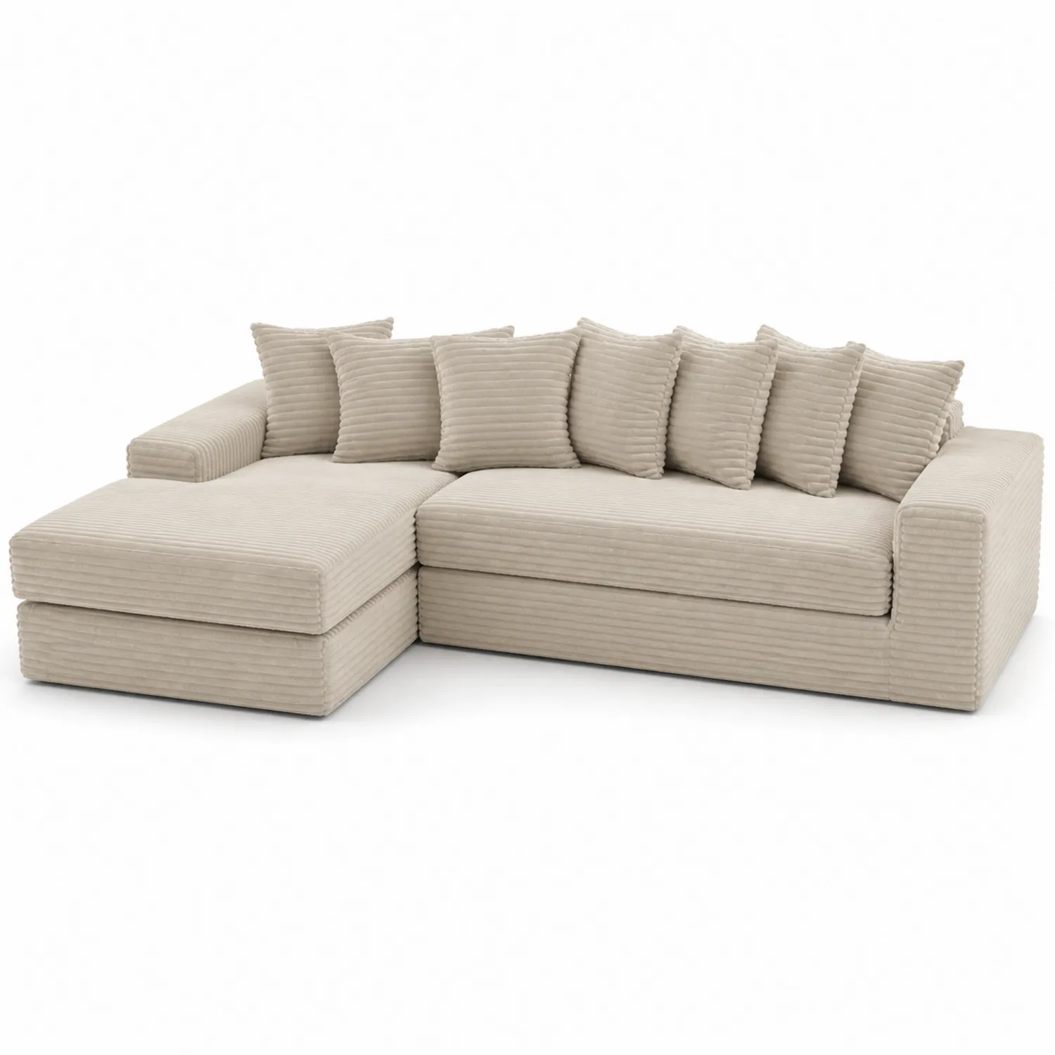 Ecksofa mit Ottomane, Cordstoff, Beige, 300x180x85 cm-Lumriven