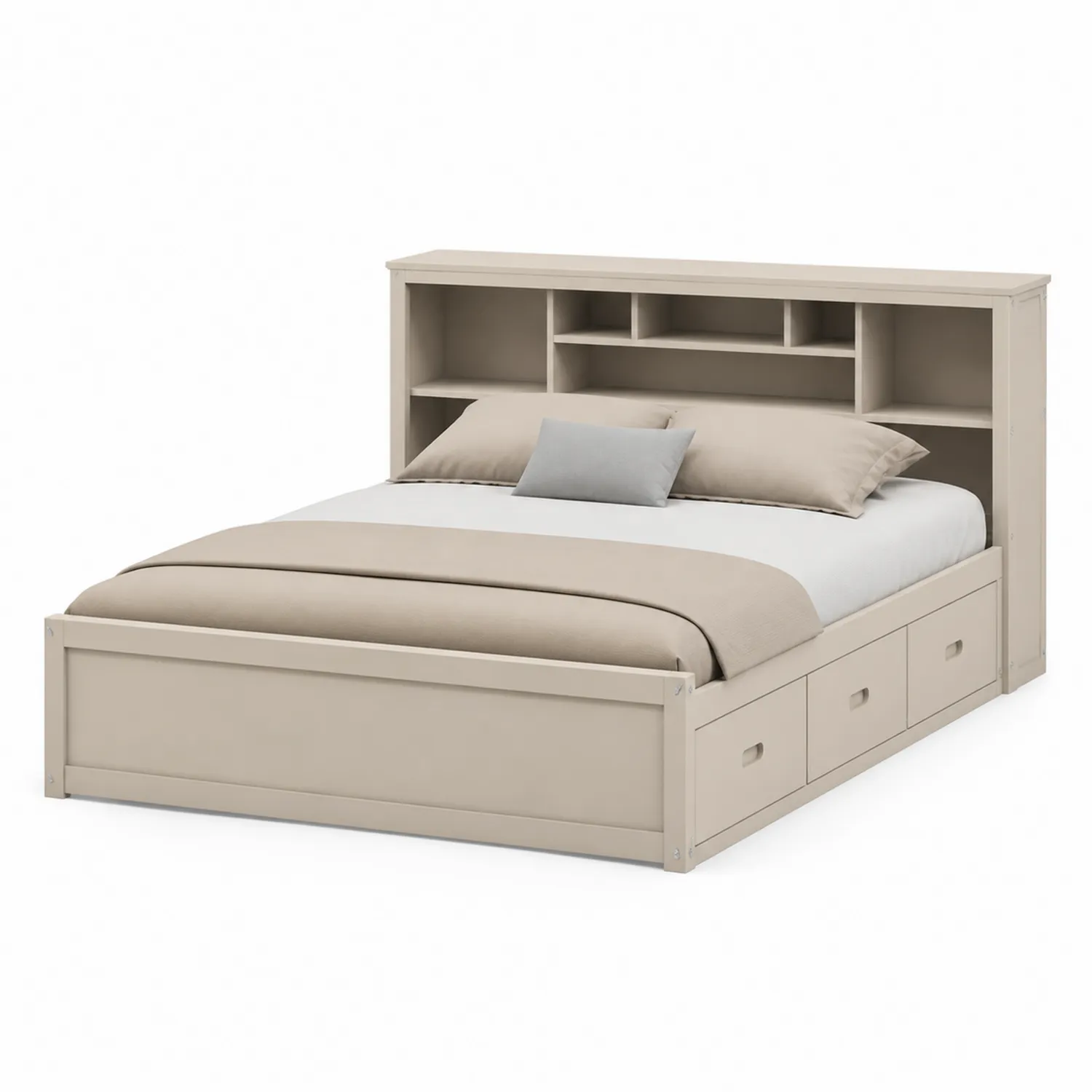 Holzbett mit Stauraum und Regal Beige 200x140 cm-Lumriven