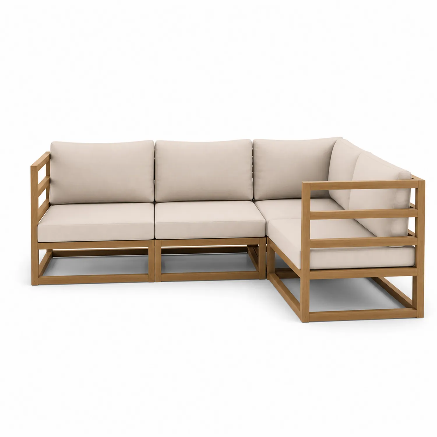 Ecksofa Set 4-Sitzer Beige Kissen Akazienholz Innen- und Außenbereich-Lumriven