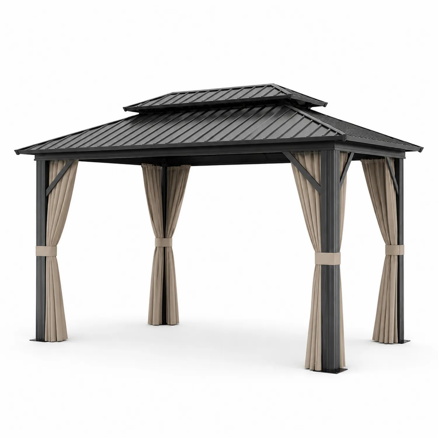 Gartenpavillon Aluminiumrahmen Stahldach Polyester Vorhänge-Lumriven