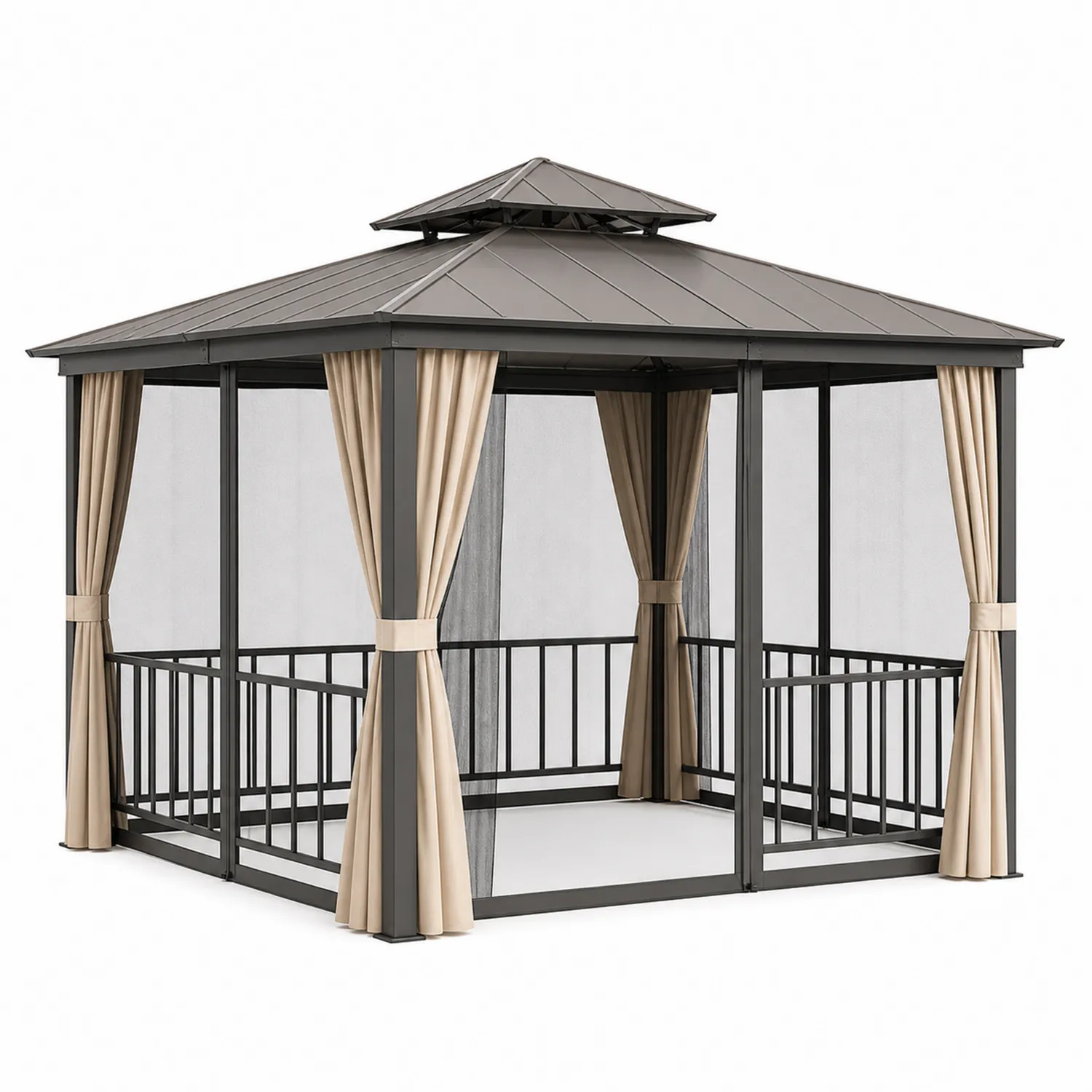 Pavillon aus Metall mit Polyester Vorhängen 3x3m Beige-Lumriven