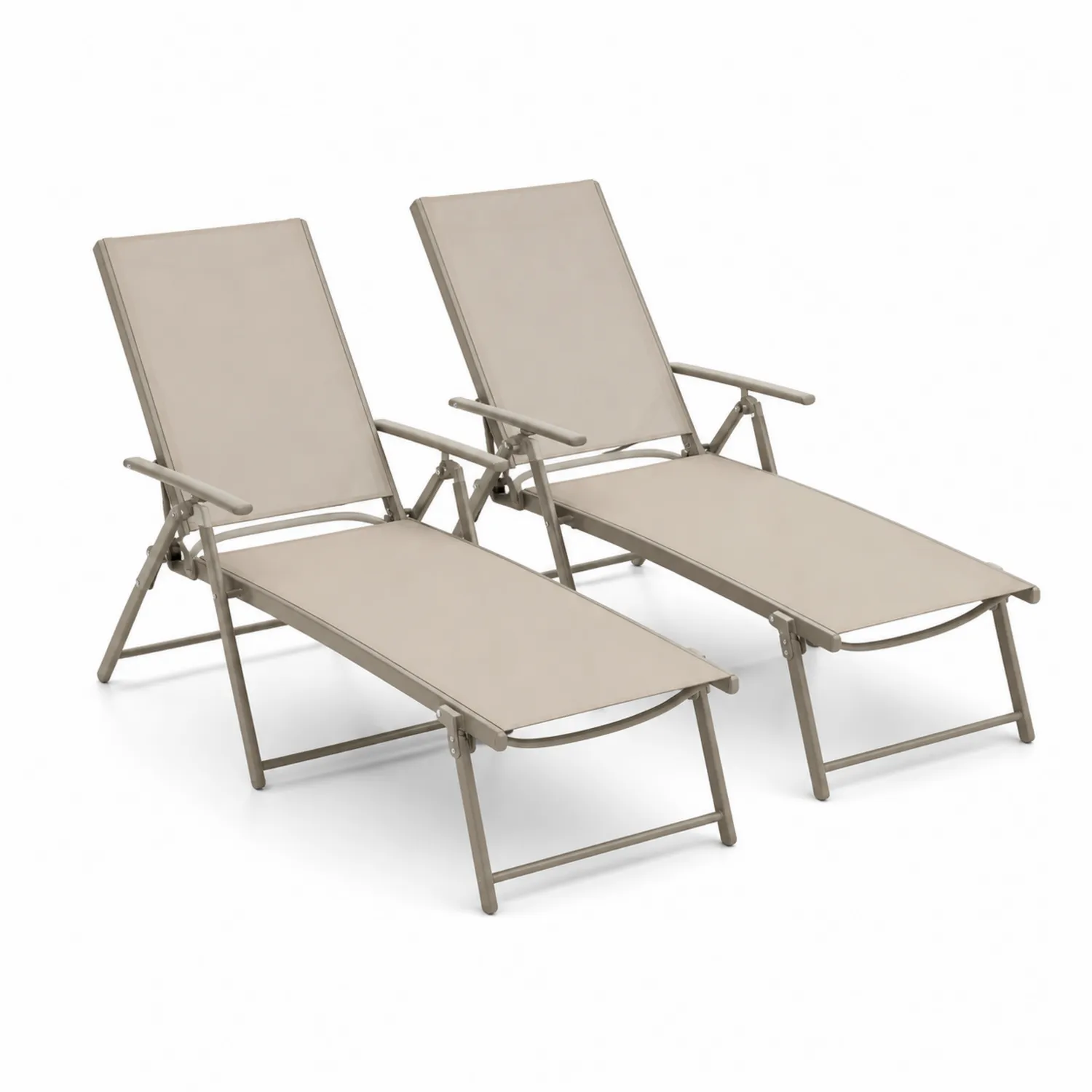 2-teiliges Klappbares Liegestuhl-Set Aluminium Beige Textilene-Lumriven