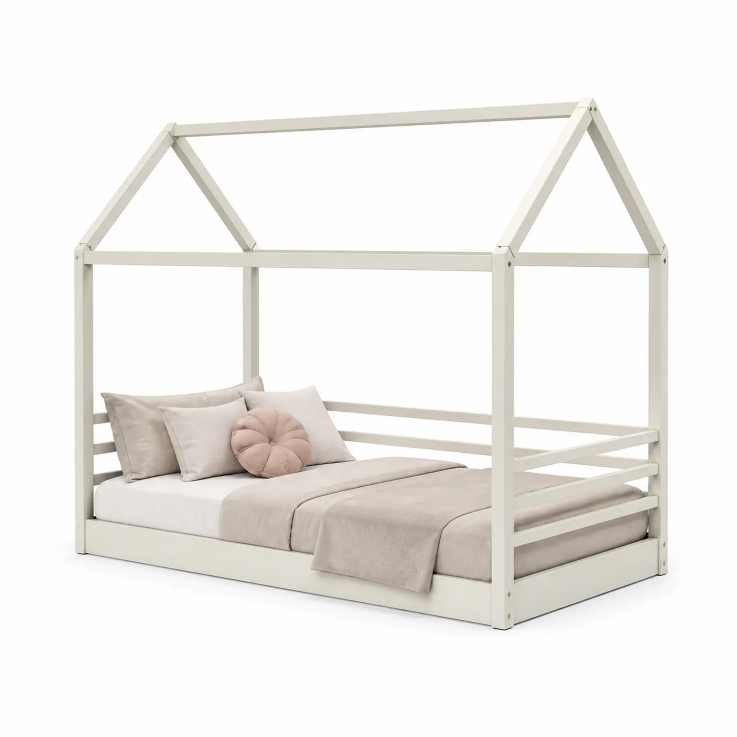 Holzbett Hausform 90x200 cm Kiefernholz Beige-Lumriven