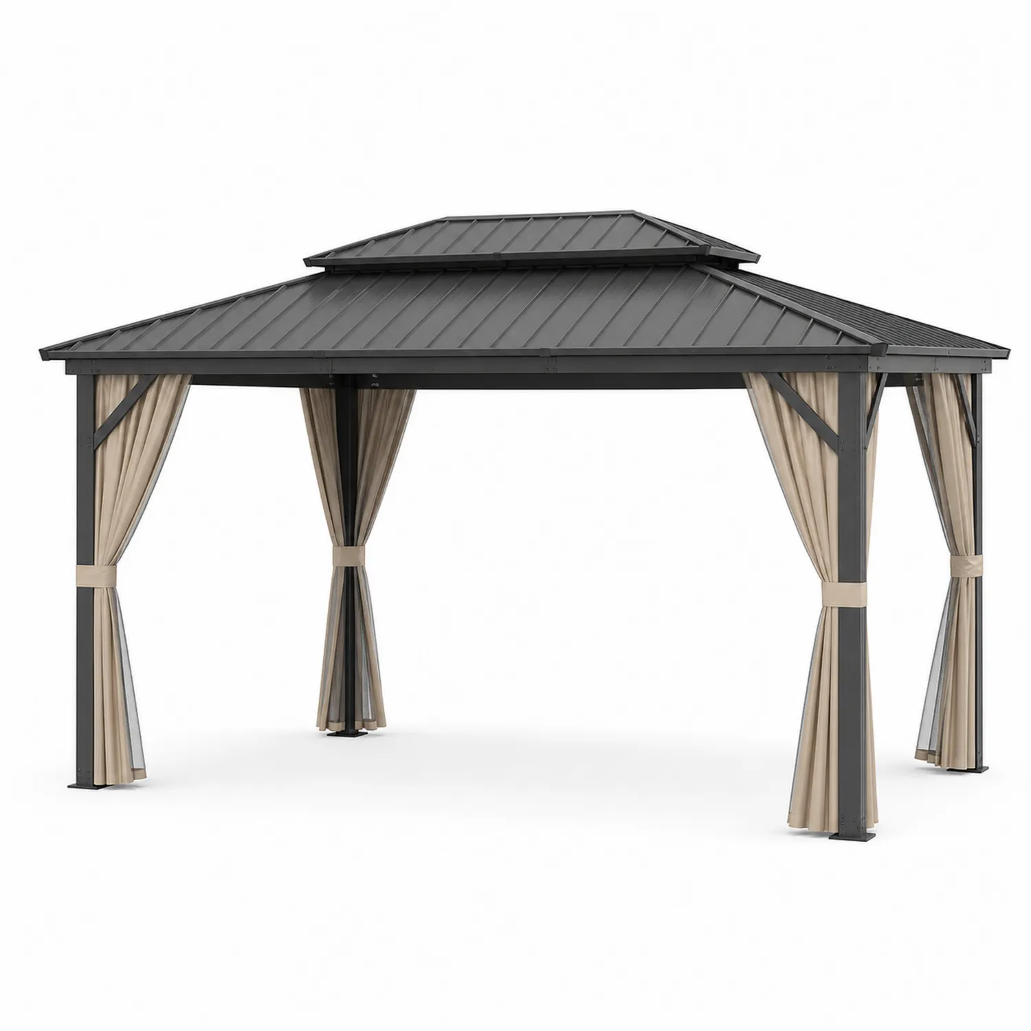 Pavillon rechteckig 400x300 cm Aluminium Polyester-Schwarz/Beige-Lumriven