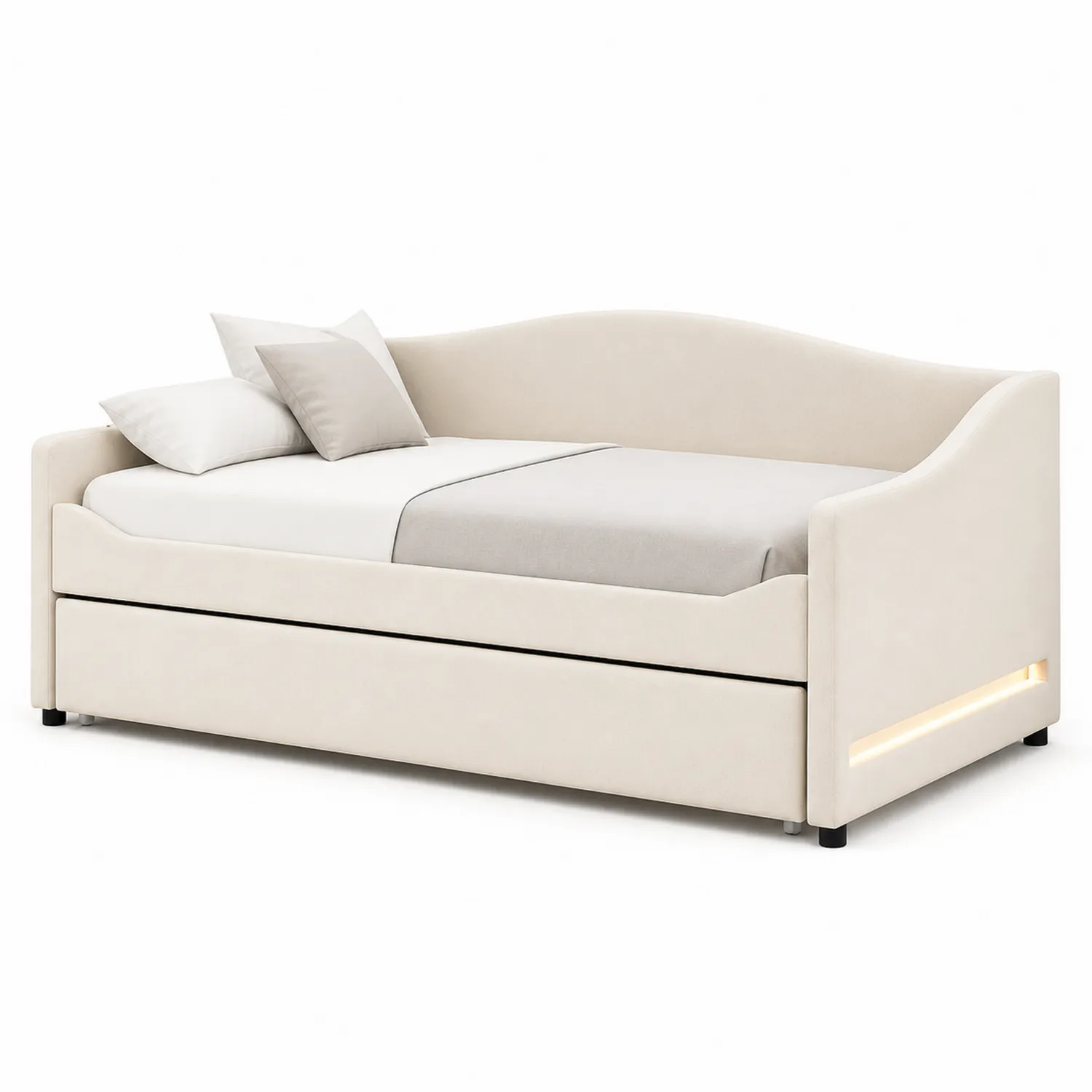 Tagesliege mit ausziehbarem Bett 200x90cm Beige Holz und Mikrofaser-Lumriven