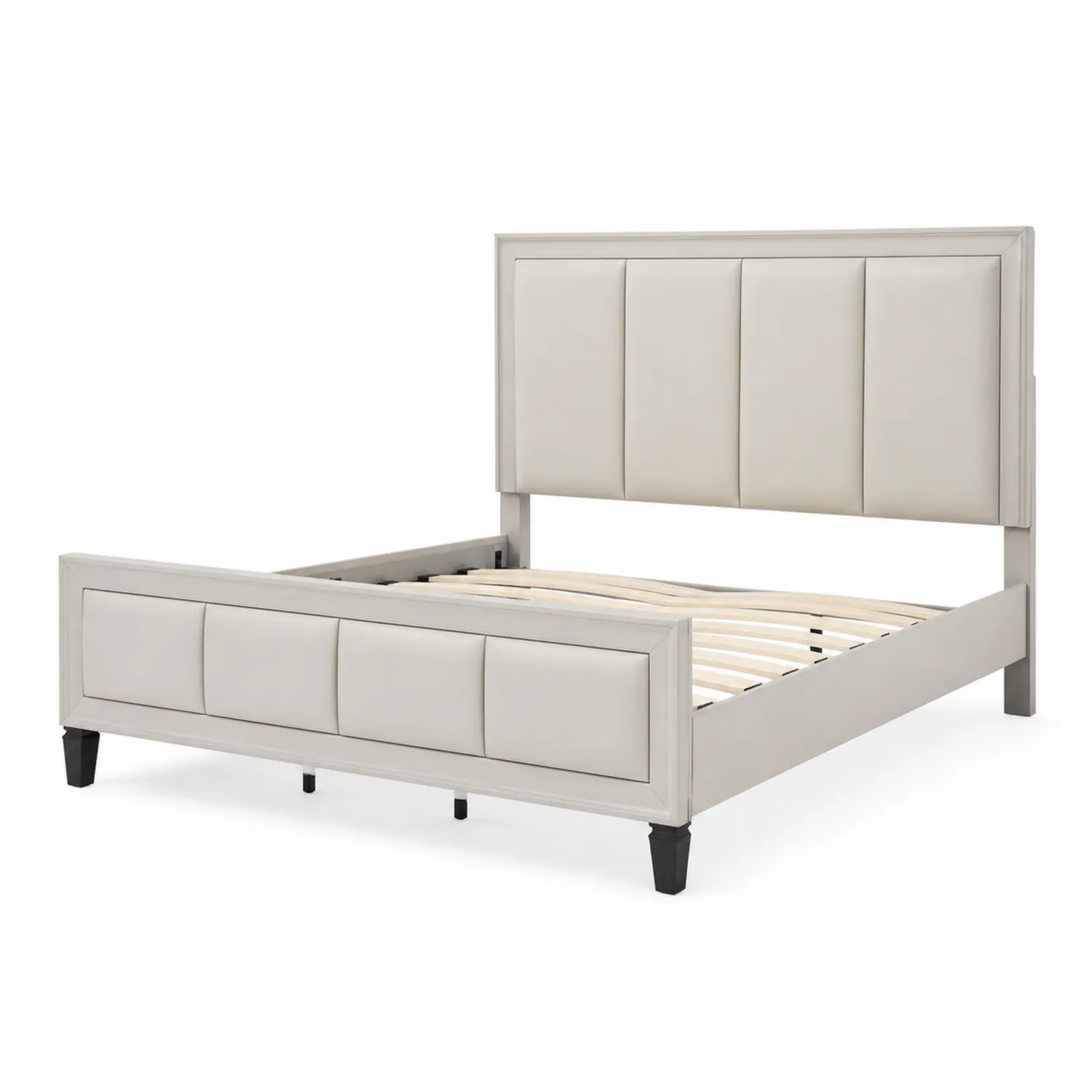 Bett mit Kunstlederpolsterung 200x160 cm Holzrahmen Beige-Lumriven