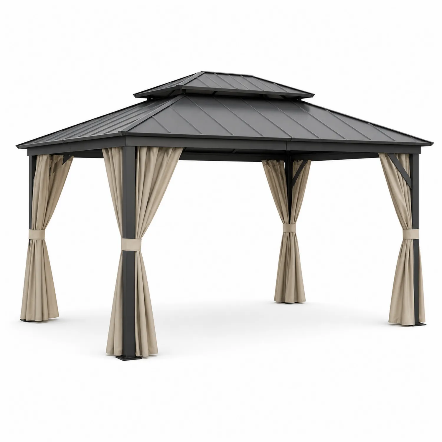 Gartenpavillon Metall mit Vorhängen 300x400 cm Schwarzes Aluminium-Lumriven