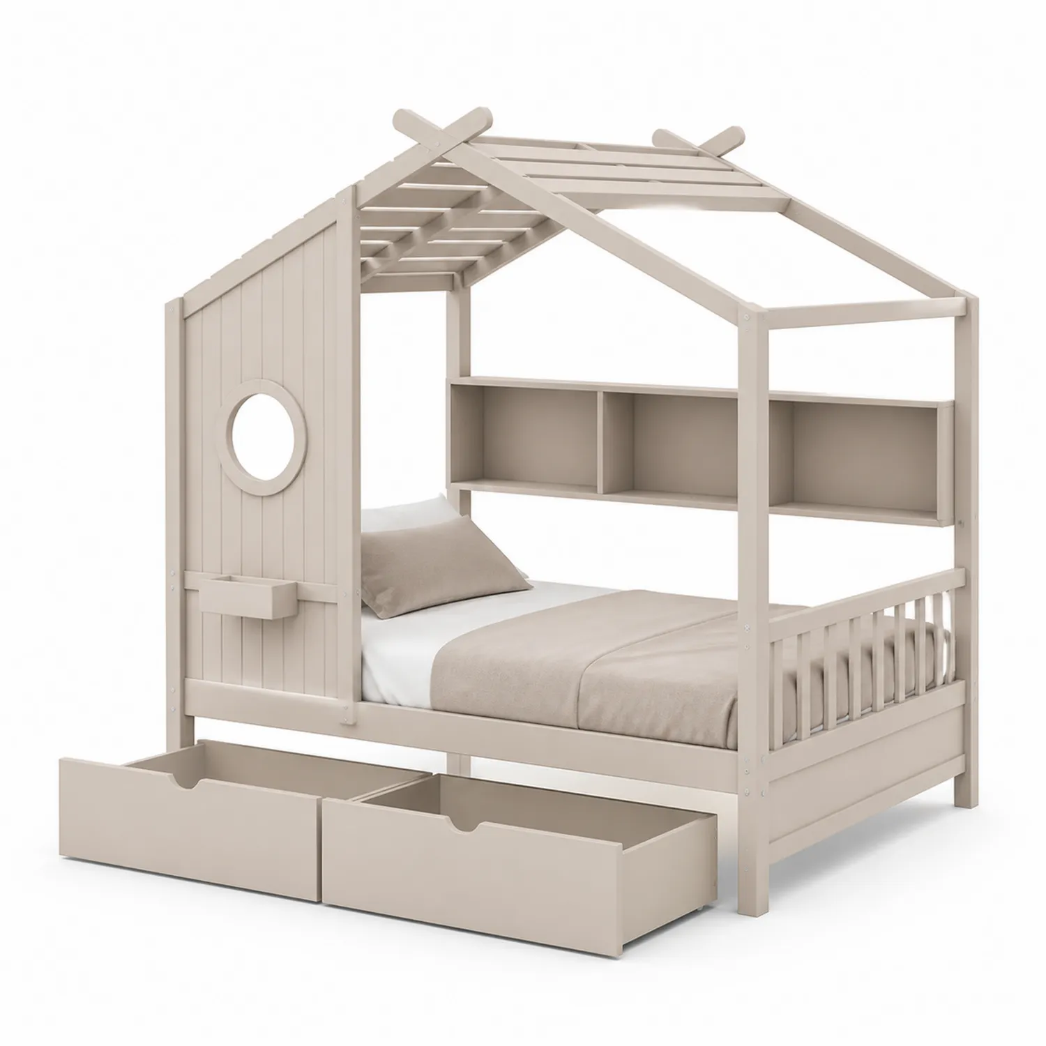 Kinderbett Hausform mit Stauraum 200x90 cm Beige Holz-Lumriven