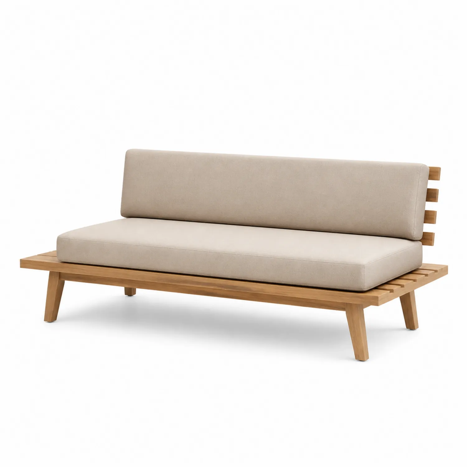 Teakholz-Zweisitzersofa mit Stoffbezug in Beige-Lumriven