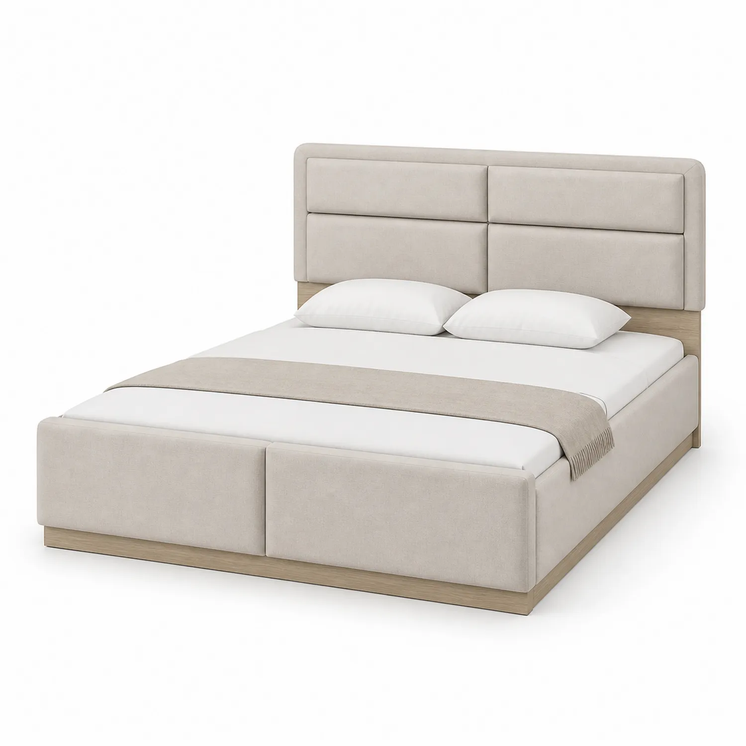 Doppelbett mit Polyester-Polsterkopfteil 200x160 cm Beige Holz-Lumriven
